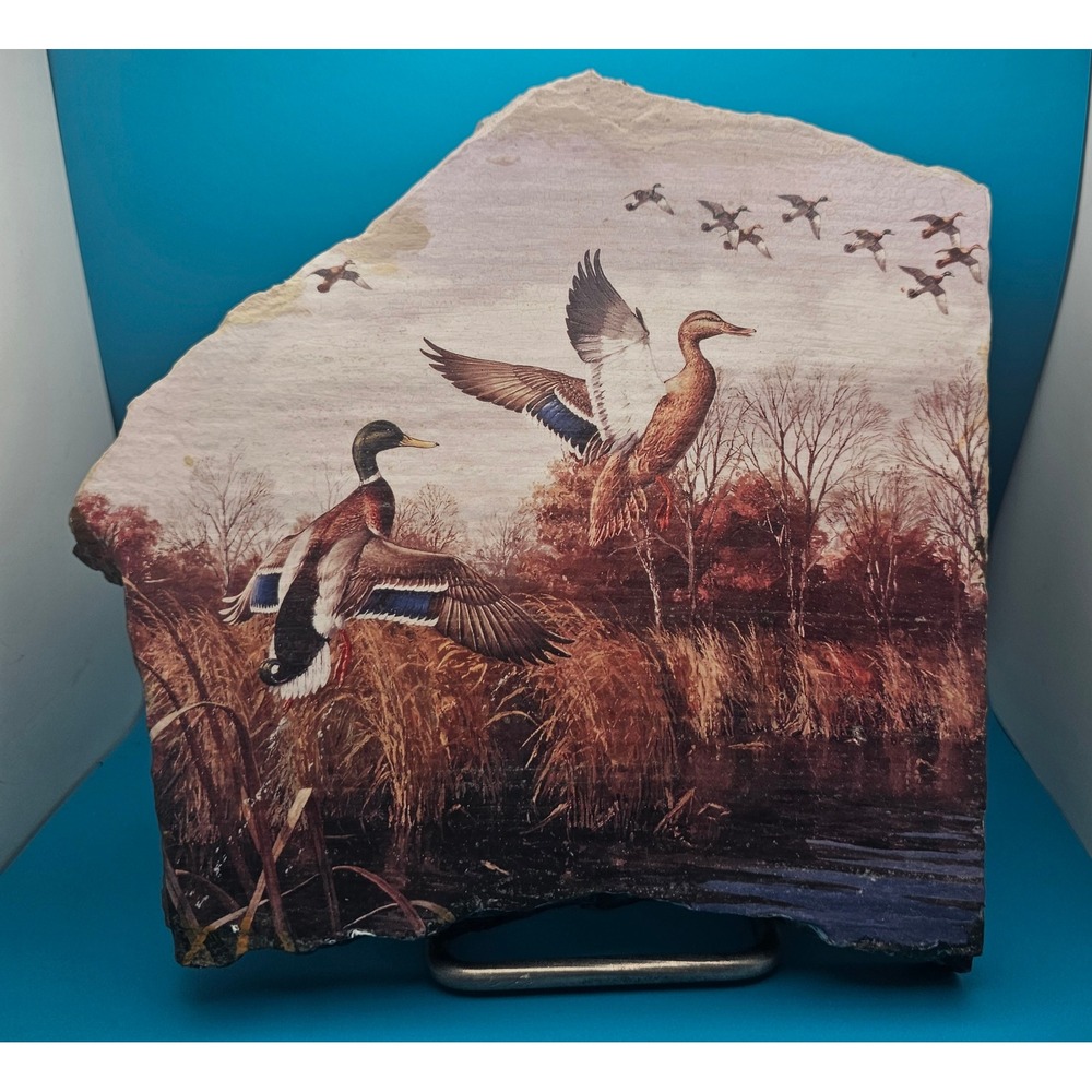 Mallard Ducks Slate Stone Art Print Landscape Decorative Display Piece
